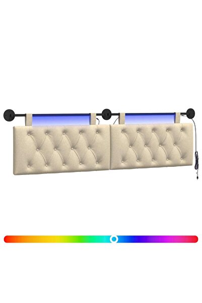 vidaxl Tăblie de pat suspendată Cu lumină LED Crem Țesătură