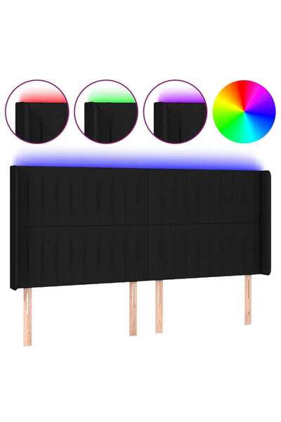 vidaxl Tăblie de pat cu LED, negru, 183x16x118/128 cm, textil