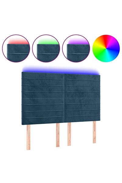 vidaxl Tăblie de pat cu LED, albastru închis, 144x5x118/128cm, catifea
