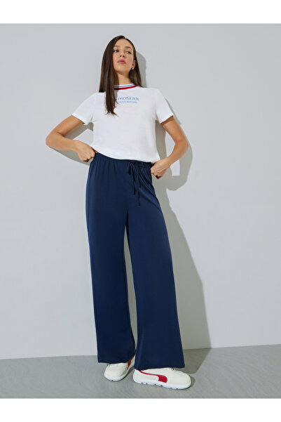 Styli Dark Blue Wide Leg Joggers With Drawstring Waist