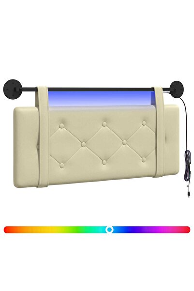 vidaxl Tăblie de pat suspendată Cu lumină LED Crem Piele artificială