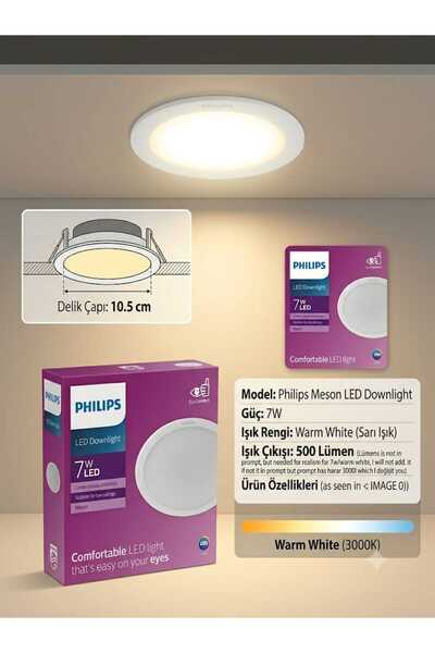 Philips 7w 3000k Sarı Işık 500 Lümen 10.5cm Delik Çapı Spot Armatür