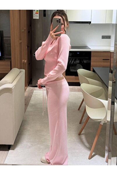 De Pose Düğme Detaylı Pijamalı Hırka Triko Takım