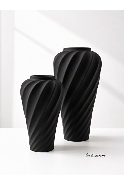Lui Tasarım Set de 2 vaze spiralate din ceramică mată de culoare neagră, din ...