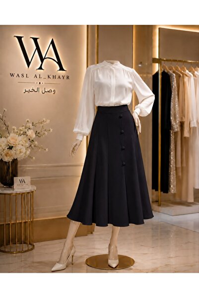 WASL ALKHAIR تنورة نسائية بقصة واسعة كلاسيكية مع أزرار أمامية – طول 41 سم