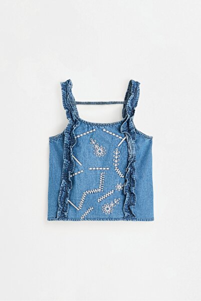 LEFTIES İşlemeli denim top