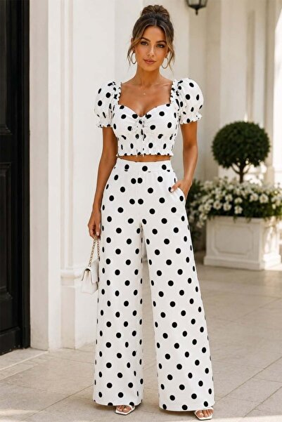 FashionForYou Σετ casual BRISEA, με κοντό, φουσκωτό τοπ και φαρδύ παντελόνι, ...