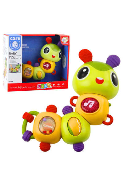 LeanToys Jucărie senzorială Lean Toys Omidă, muzică, lumini și zornăitoare, 1...