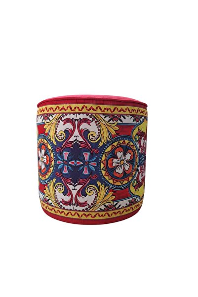 PUFYCO Dekoratif Desenli 40*40 Yuvarlak Puf