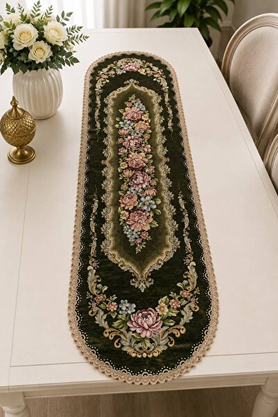 Yeshome Collection Royal Bouquet Şönilli Goblen 40X140 Oval Runner - Coffee T...