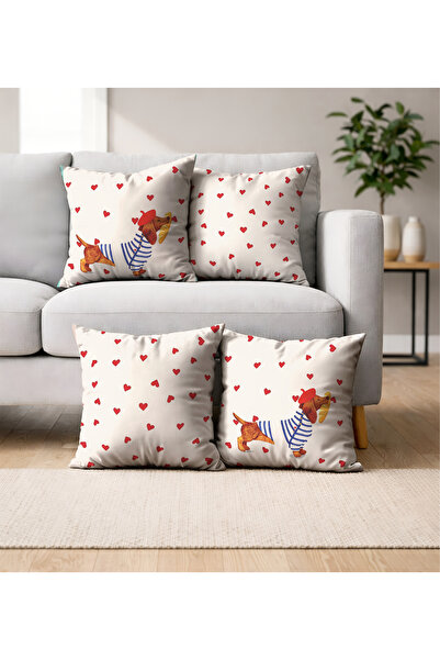 Filamente 4-Piece Double-Sided Digital Print Throw Pillow Cover with Heart Do...