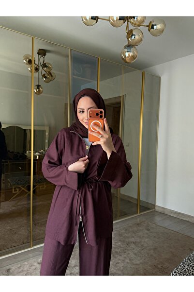 SOVERA Linen Double Zipper Suit Burgundy