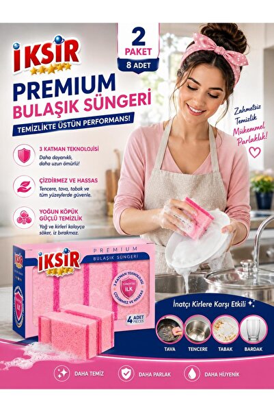 IKSIR Bulaşık Süngeri 8 Adet – Mutfak, Tencere ve Günlük Bulaşık Temizliği