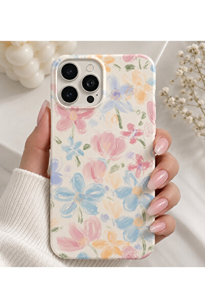 OVADA İphone 16 Pro Uyumlu Çiçek Desenli İçi Kadife Silikon Soft Telefon Kılıfı