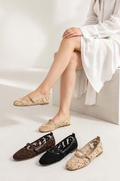dabab shoes Merina Women's Flat Ballet Lace Woven Floral Pattern Buckle Flat ...