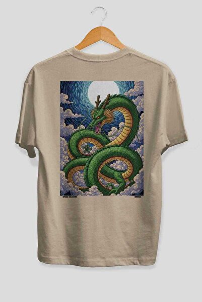 Ankhises Dragon Oversize Back Printed Beige T-Shirt Unisex 100% Cotton Premiu...