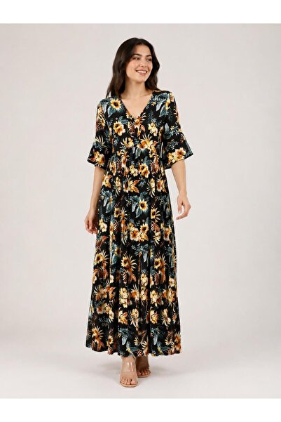 SENTEX Short-Sleeved 3-Layer Ruffled Women's Dress