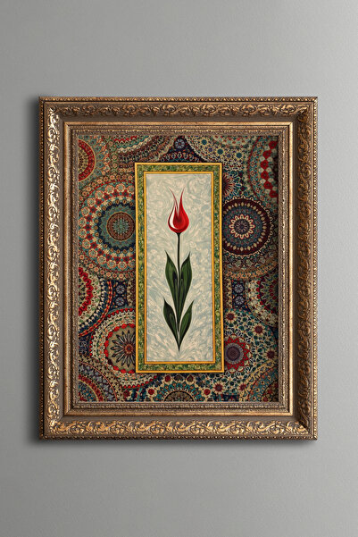 epiqart Red Tulip Motif Painting with Marbled Background - Vintage Patterned ...