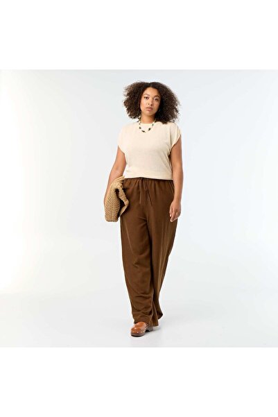 KIABI Straight-Leg Linen-Blend Trousers BROWN