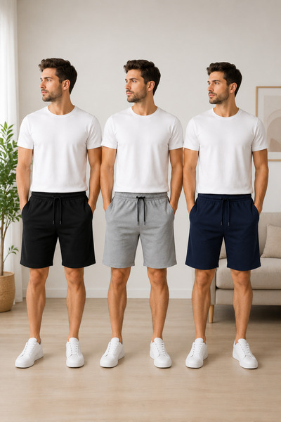ADR MODA Men's 3-Piece Casual Shorts Set Black Gray Navy Blue with Pockets Co...