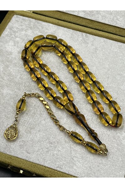 Onurlu Tesbihane Rodajlı Gold Gümüş İp Yolları Eskitme Ateş Kehribar Tespih – 11x8 mm | 32 gr