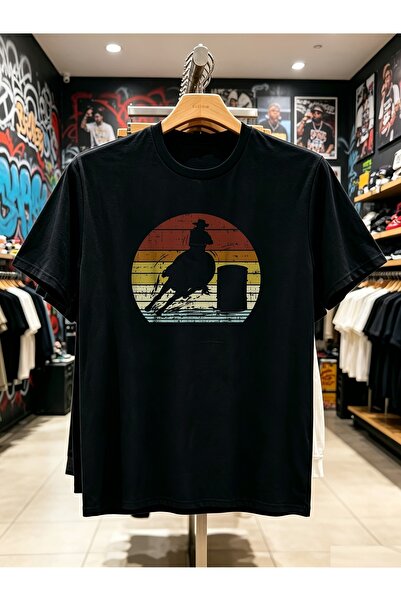 En22 تي شيرت برسومات Vintage Barrel Racing Sunset Rodeo للرجال هدية رائعة للأ...