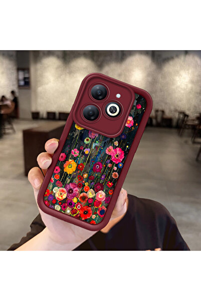 PATTERNOVA Infinix Smart 8/8 Pro Retro renkli yabani çiçek telefon kılıfı,zar...