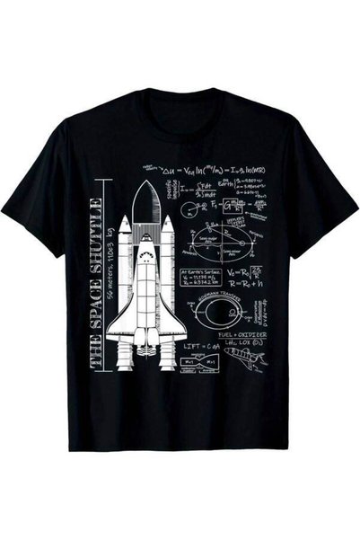 799 تي شيرت رجالي STS Rocket Science Equation، قميص أسود متين بوزن 180 جرامًا لكل متر مربع، يتميز برسومات مكوكية ومخططات تقنية - ملابس كاجوال لمحبي استكشاف الفضاء والمهندسين