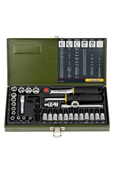 Proxxon SET DE SCULE MECHANICE CU CICLETĂ DE 1/4 INCH, 36 PIESE PR23080