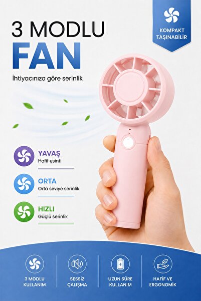 Telvesse Turbo 3 MOD Şarjlı El Fanı 3 Kademe Seyahat Masaüstü Vantilatör Taşı...