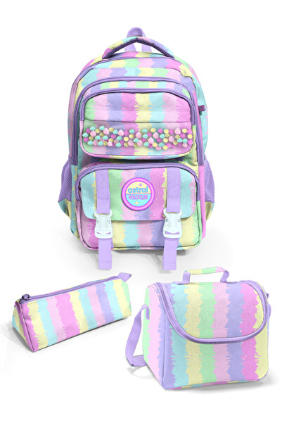 Astral Polo Club Pastel Color Striped Five Compartment 3-Piece School Bag Set...