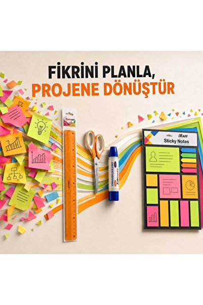 EVENART ve raff 4 Parça Okul, Ofis ve Proje Seti – 30 cm Cetvel, Makas, 45 ml...