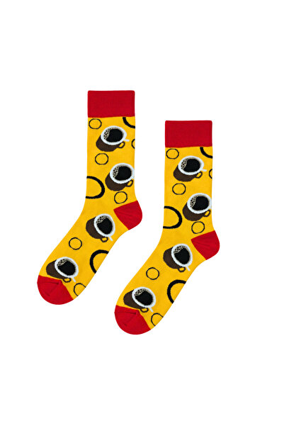 CARNAVAL SOCKS Coffee Cup Patterned Yellow Red Unisex Socks
