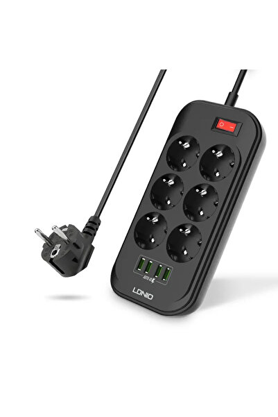 LDNIO SE6403 Πολύπριζο 2500W, 6 πρίζες + 4xUSB, 2μ, μαύρο
