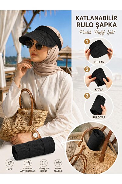 Wearflawless Foldable Roll-Up Straw Visor Hat, Women's Summer Straw Sun Hat, ...