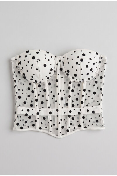 it's basic Women's White Black Polka Dot Flounce Special Design Strapless Bus...