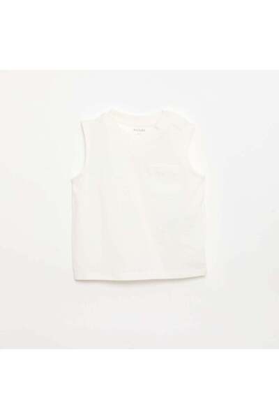 KIABI Cotton Jersey Tank Top with Chest Pocket WHITE
