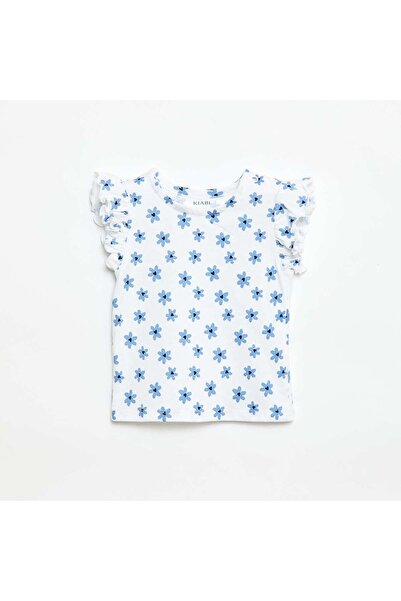 KIABI Ruffled short-sleeved jersey T-shirt WHITE