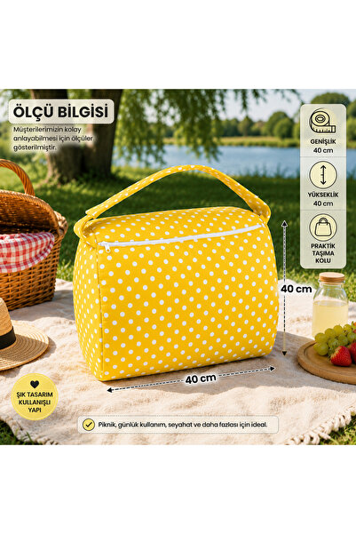 Zeren Home Puantiyeli Piknik Çantası | 40 x 40 x 40 cm | Fermuarlı | Geniş Ha...