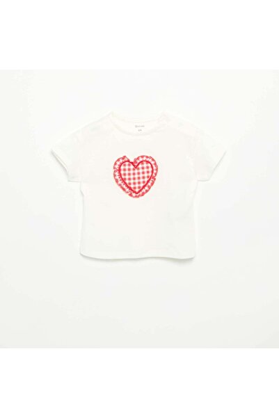 KIABI Short-sleeved T-shirt with Stitched Heart WHITE