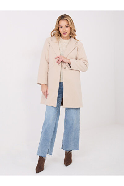 Moda Italy Palton Dama, MODA ITALY, Poliester, Maneca lunga, Bej deschis, mod...