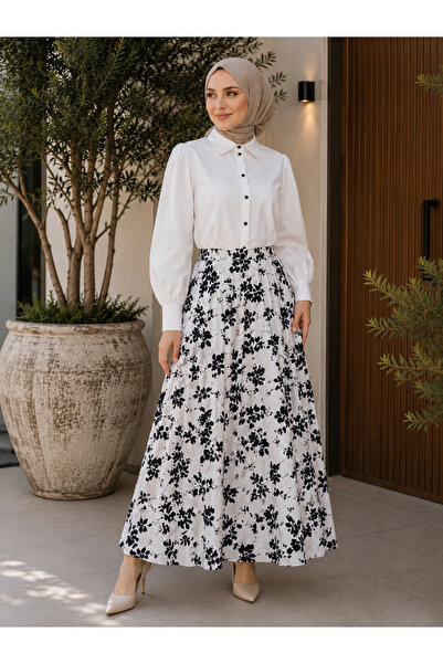 Libas lab - Monochrome Floral Shirt & Maxi Skirt Co ord Set