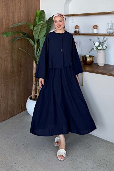 Hazamoda Dilan Linen Skirt Suit Navy Blue