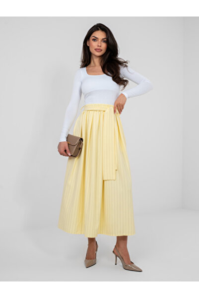 Italy Moda Fusta Dama, ITALY MODA, Poliester, Dungi, Galben deschis, model IT...