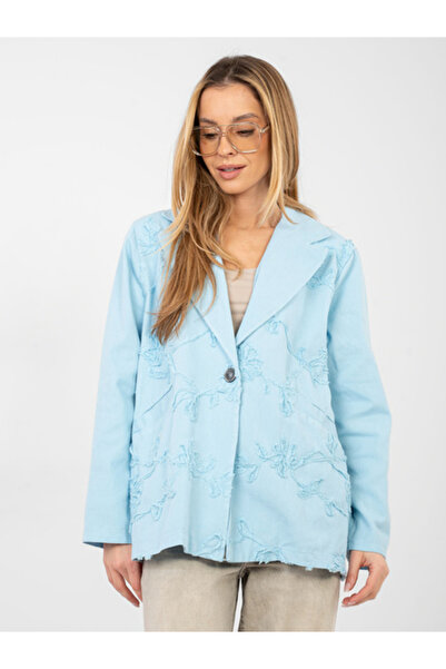 rue parıs Women's Jacket, RUE PARIS, Cotton, Long Sleeve, Light Blue, model I...