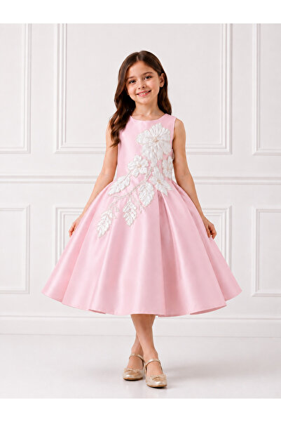 Moky Dizayn Children's Dress with Embossed Roses