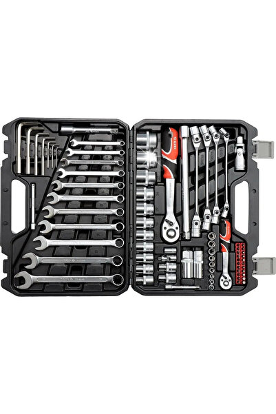 yato Set de chei tubulare și chei plate 1/4'' 1/2'', 77 de piese.