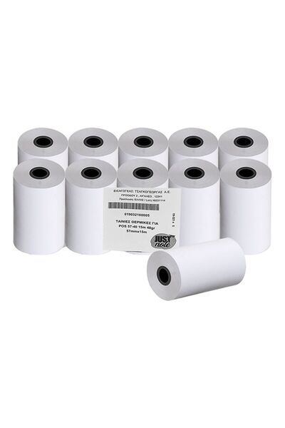 Justnote Θερμικά Ρολά για POS 57-40 15μ 48γρ Υ:57χιλ., 15μ Χαρτί, 10 τεμάχια