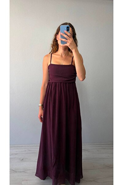 Niceboutique Adjustable Strap Front Draped Detailed Lined Maxi Dress