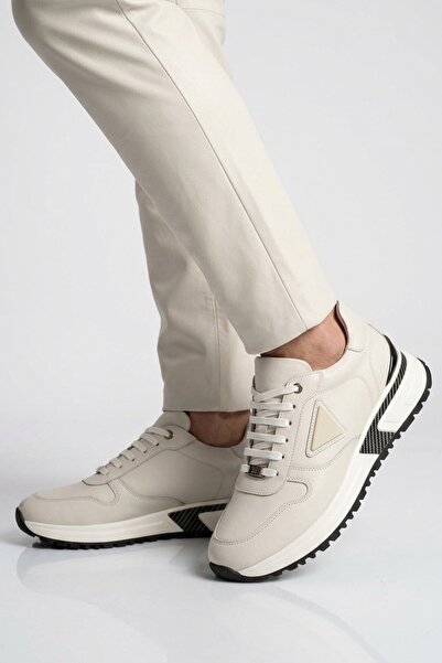 LUCIANO BELLINI Cream Genuine Leather Memory Sole Men's Casual Shoes